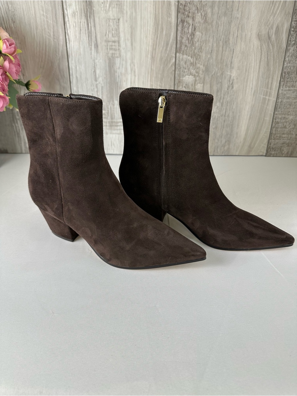 Marc Fisher Dark Brown Suede Pointed Toe Ankle Booties